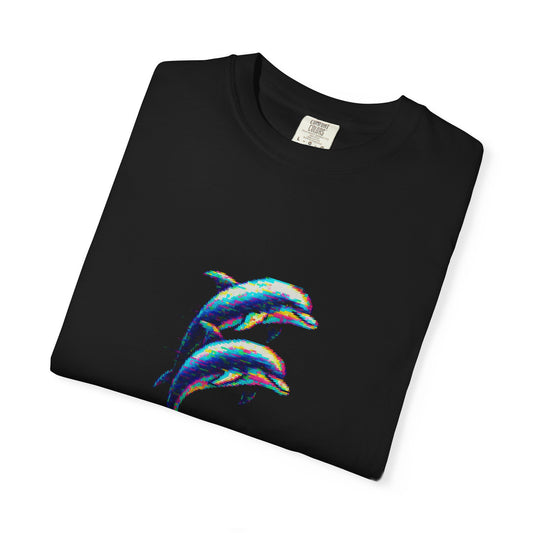 Glitch Dolphins Comfy Unisex Garment-Dyed T-Shirt
